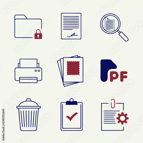 Set of office and business document management icons
