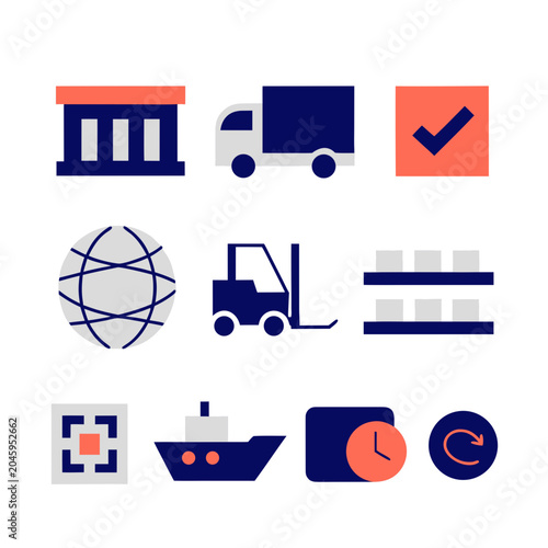 Logistics and supply chain icons set for shipping and delivery services