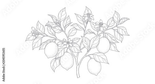 Lemon tree branch with leaves and fruit