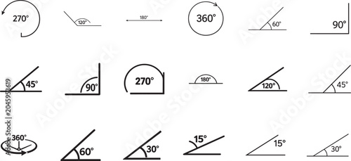 Tableau sur toile Angle measurement set showing acute and right angles with degree values for geometry education