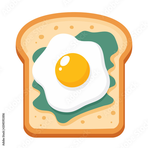 Flat design icon of toast with fried egg and green spread