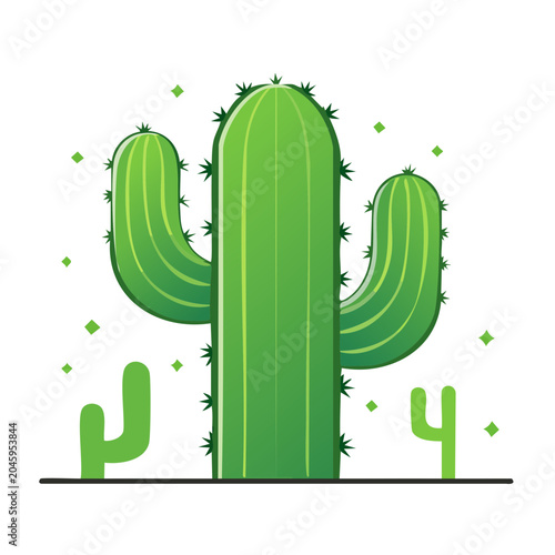 Flat design illustration of a Saguaro cactus with small cacti
