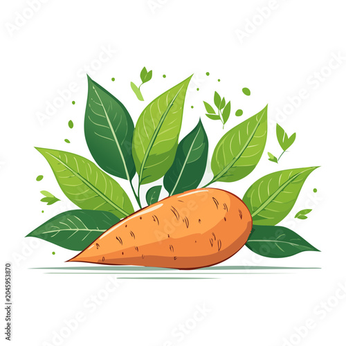 Flat illustration of a fresh carrot with green leaves