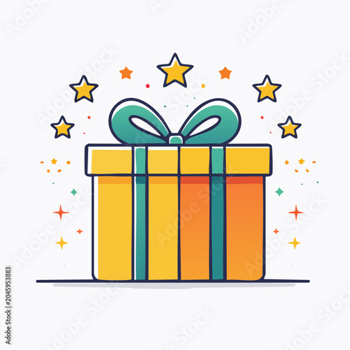 Gift Box with Stars and Confetti