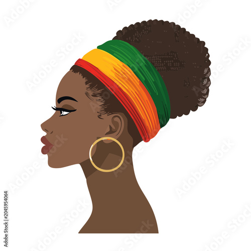 Woman Profile with Rasta Headband and Hoop Earring