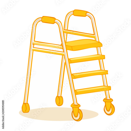 Yellow walker with seat and wheels
