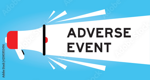 Photos Color megaphone icon with word adverse event in white banner on blue background