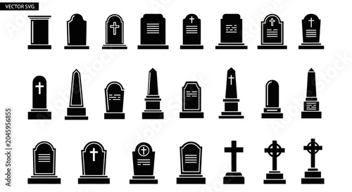 Foto black tombstones and crosses on white background
