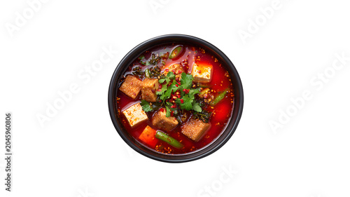 Spicy tofu with green beans in chili oil broth