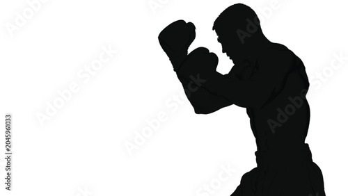 Boxer maintains a tight guard during a training session with his hands raised in protective gloves to showcase defensive strategy and athletic discipline against a stark and empty white backdrop.