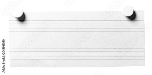 Tableau sur toile Pinned blank music sheet paper with notation lines for melody composing and song