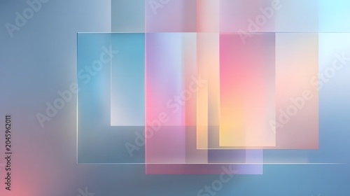 Modern glassmorphism abstract background with frosted glass layers and soft pastel gradient
