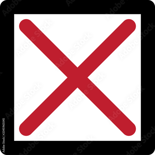Photos Red Cross in Square: A bold red cross is prominently displayed within a black-bordered square, symbolizing negation or an incorrect answer