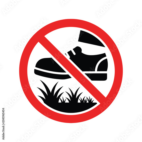 No Walking on Grass Prohibition Sign Vector for Park and Lawn Protection