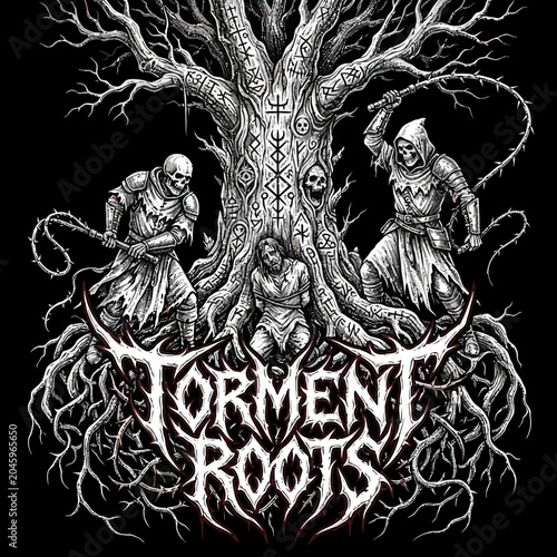 Foto Dark Fantasy Scene with Torment Roots and Figures.