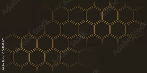 Фотография Hexagon technology black dan berwarna emas honeycomb abstract background