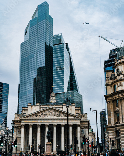 The Royal Exchange and modern skyscrapers at Bank in the City of London