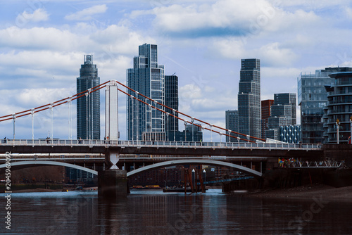 Chelsea Bridge and the Nine Elms skyline over the River Thames, London