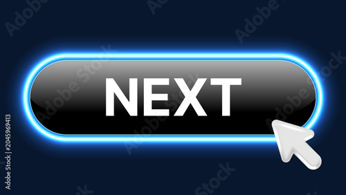 Konstfotografi Next Button with Neon Glow Effect and Cursor Pointer