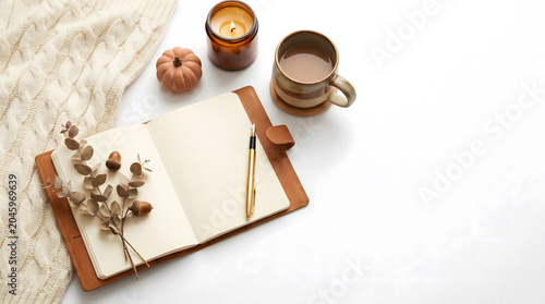 Cozy autumn flat lay arrangement 