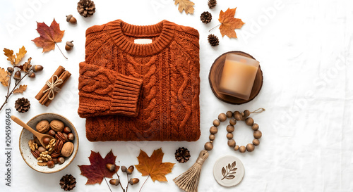 Cozy autumn flat lay arrangement 