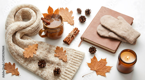Cozy autumn flat lay arrangement 