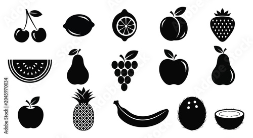 фотографія Fruit Silhouettes Collection Black And White Graphic Style Silhouette