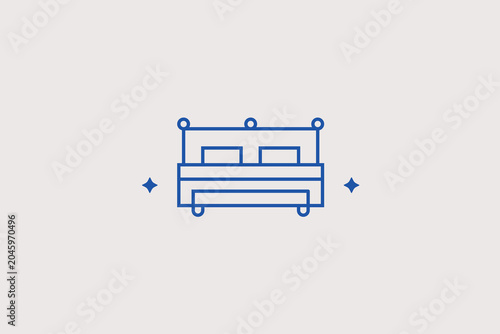 Tableau sur toile Double bedroom bed furniture line icon for hotel reservation for apartment booking platform profiles