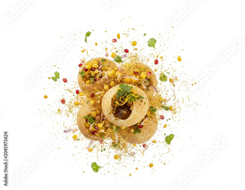 Close up realistic photography of indian pani puri golgappa street food