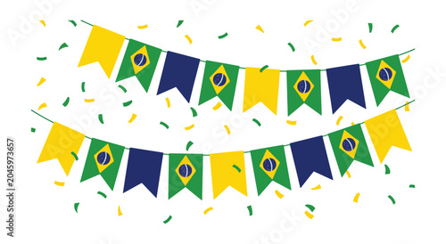 Tableau sur toile Brazil Flag Bunting Banner Collection with Festive Pennants and Celebration Deco