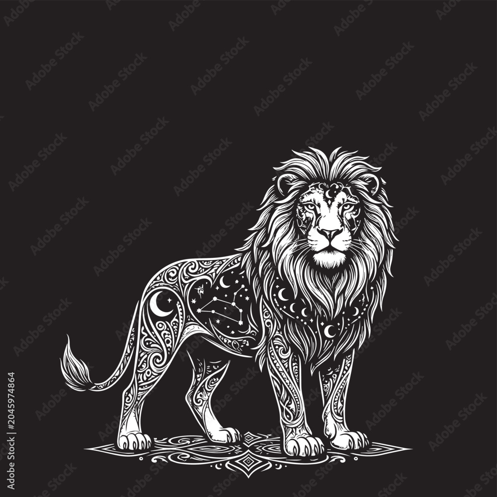 Obraz premium Celestial Solar Eclipse Full Body Lion Vector