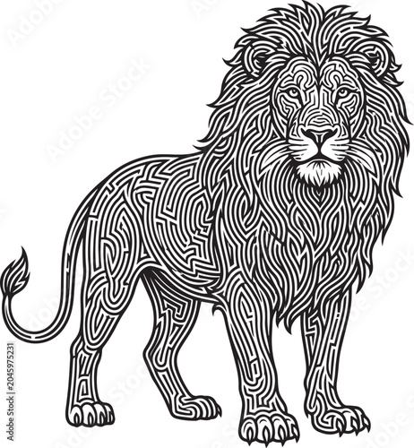 Intricate Labyrinth Maze Full Body Lion Vector