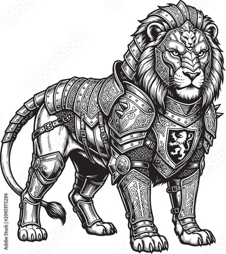Medieval Armor Plate Full Body Lion Vector Graphic