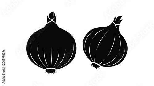 фотографія Two onion bulbs in black silhouette against a white background