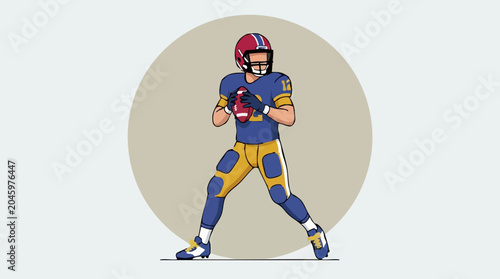 Tableau sur toile American Football Player Cartoon Illustration with Ball Ready to Throw