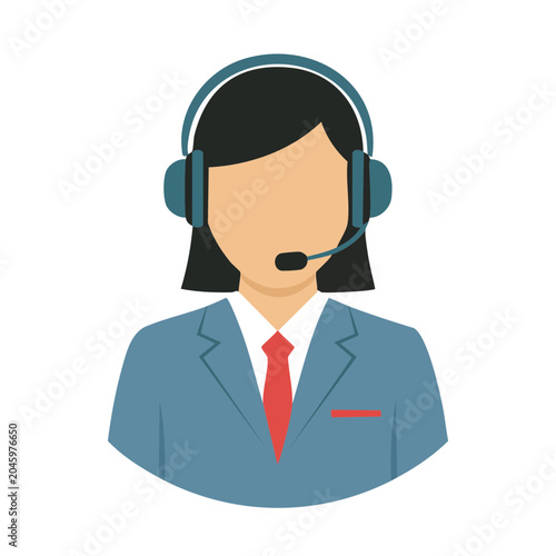 Customer service representative with headset and microphone