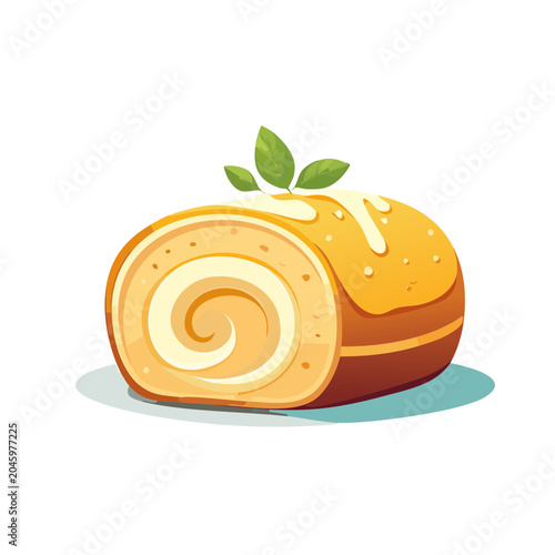 Flat design illustration of a Swiss roll cake with cream filling