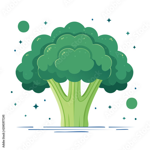 Flat design illustration of a fresh broccoli head