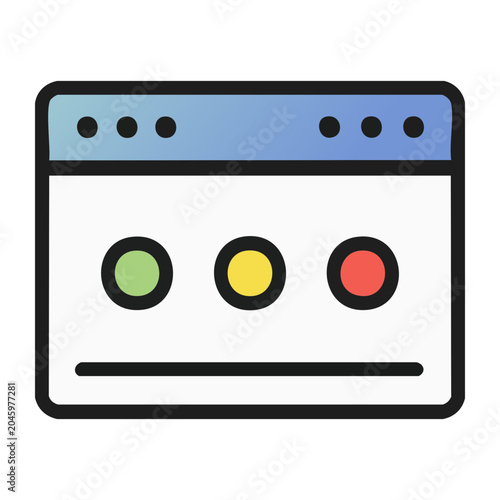 Flat design web browser window icon with navigation dots and circles