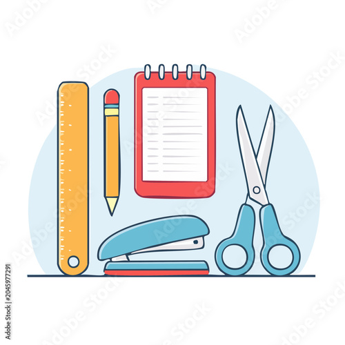 Flat design illustration of school and office supplies