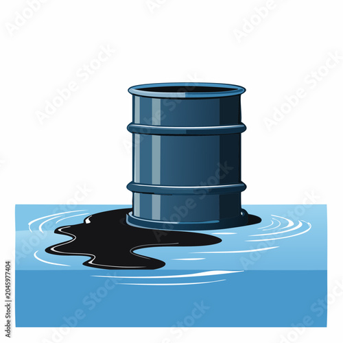 Oil Barrel Leaking Black Oil into Water