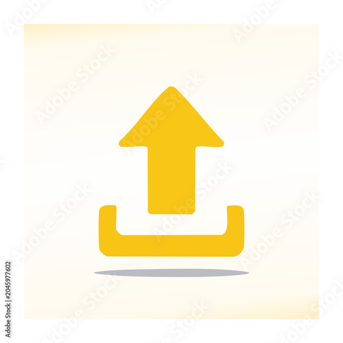 Yellow upload icon with shadow on white background
