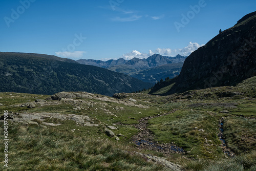 View from Refugi de Cabana Sorda hut in Pyrenees mountains in Andorra