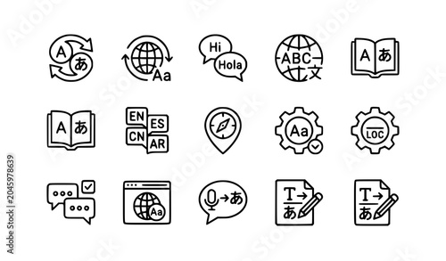 Tableau sur toile Language and translation outline icon set for multilingual websites and communic