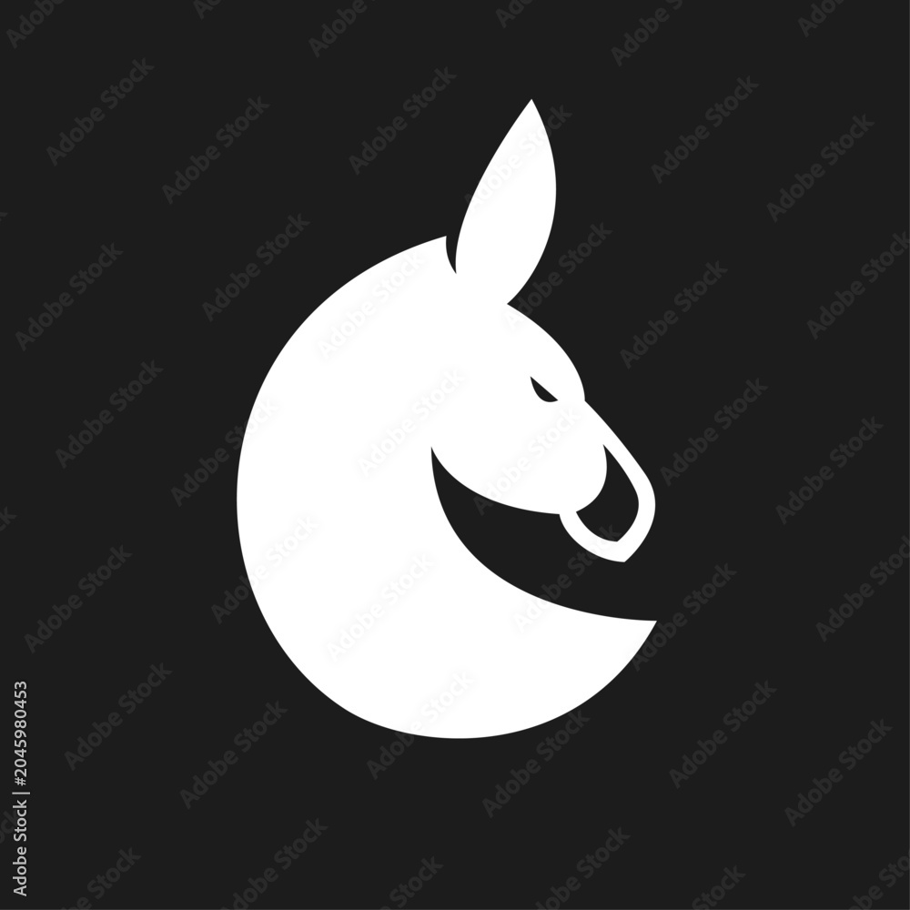 Obraz premium Minimalist White Llama Head Logo Design on Black Background