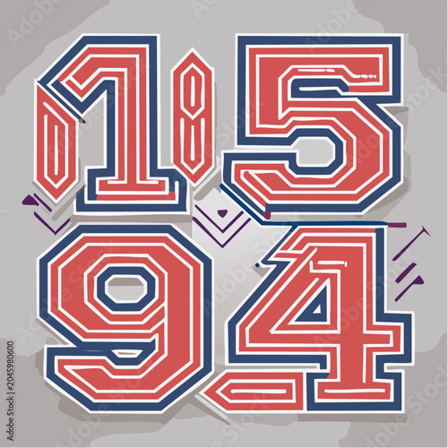 Retro numbers 1994 in red, blue and white