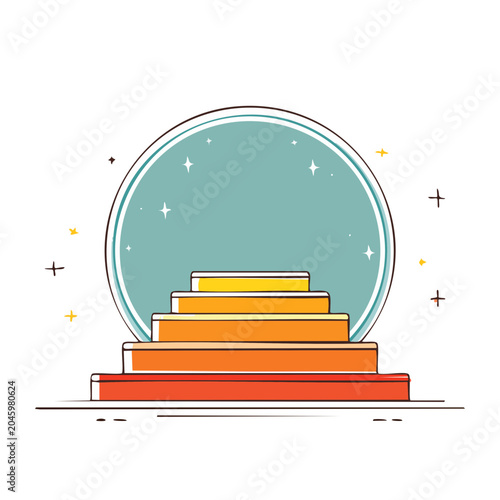 Stairs leading to a circular platform with stars