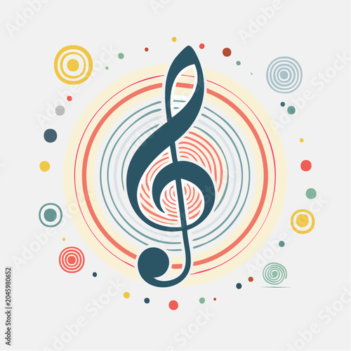 Treble clef with colorful circles and musical notes