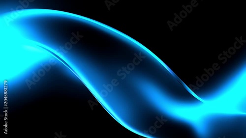 Abstract background with smooth glowing blue wave lines on black.