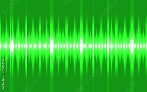 Vibrant green sound wave pattern with glowing white lines